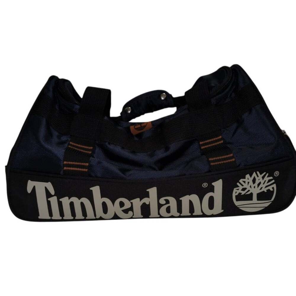 Timberland Duffel Bag Navy Blue Orange Gym Travel Weekender Shoulder Strap Nylon
